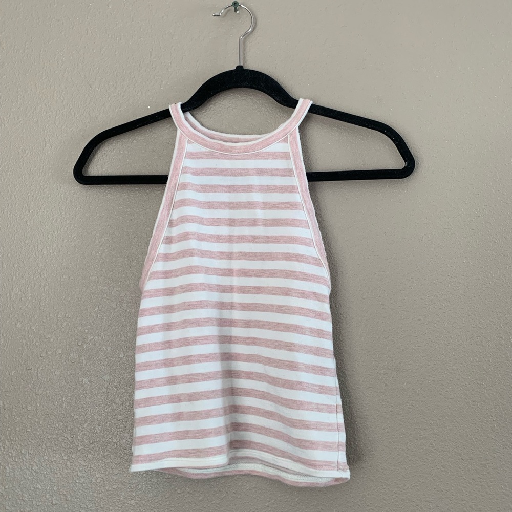 Pink and white striped halter crop top